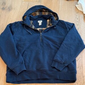 L.L. Bean Dark Blue Pullover with Plaid Lined Hood